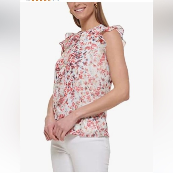 DKNY Women's Ruffled Cap Sleeve Top sz L - Picture 9 of 14